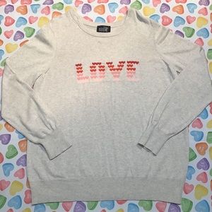 Festive Women’s Cream Round Neck Knit Long Sleeve with LOVE printed in heart